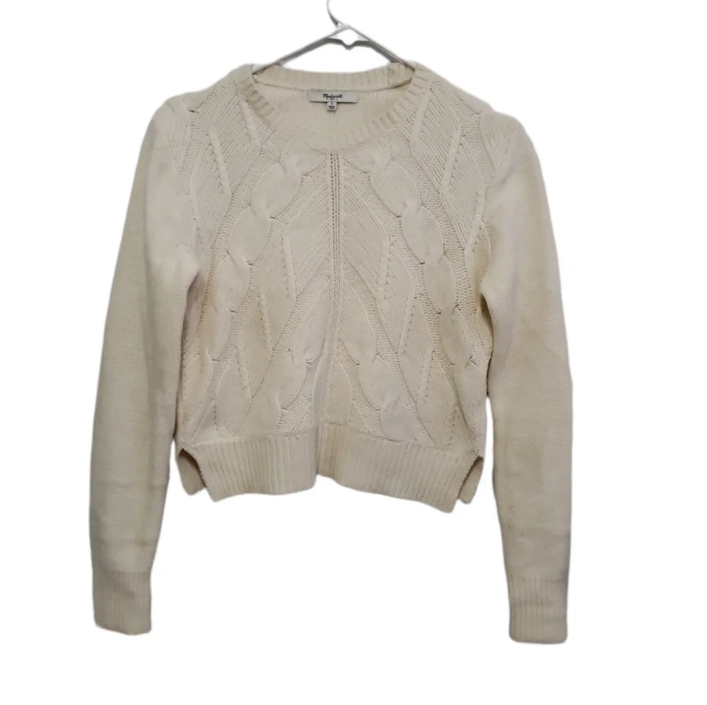 Madewell Women Cream Chevron Merino Knit Crop Long Sleeve Pullover Size S